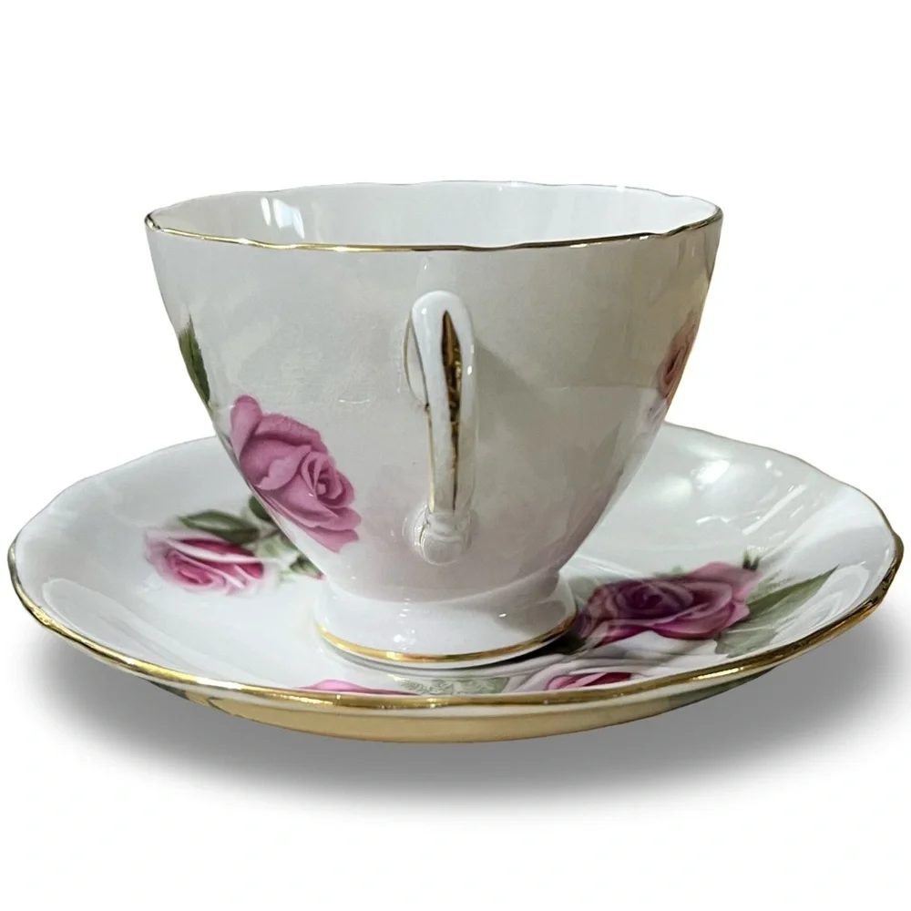 Ridgway Potteries Royal Vale Pink Rose Floral Teacup and Saucer Set